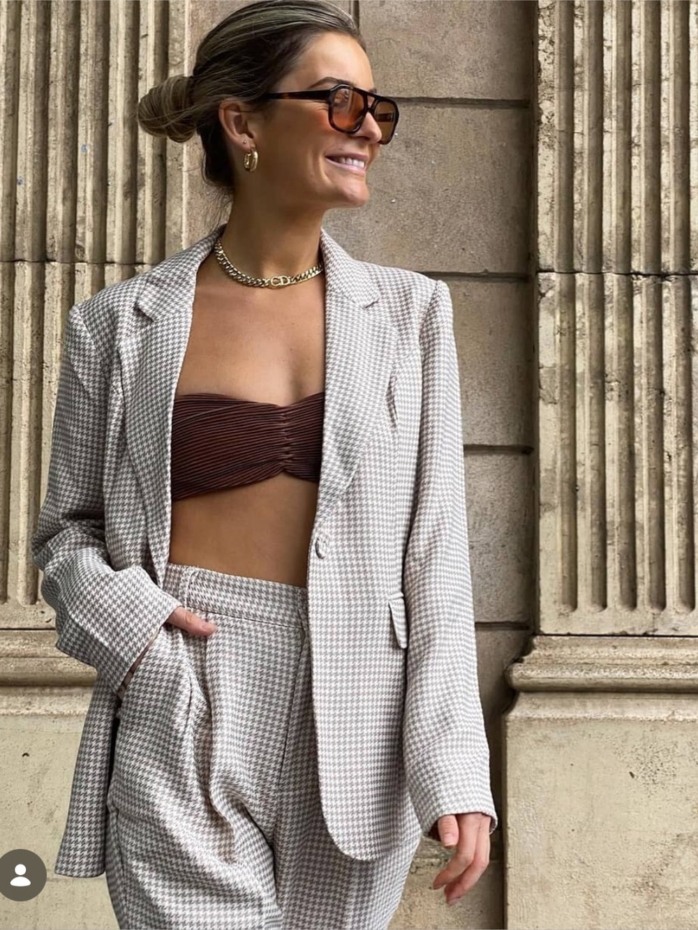 MINKPINK Florentine Trouser Pant Cream and Brown Houndstooth Suit Separate XS